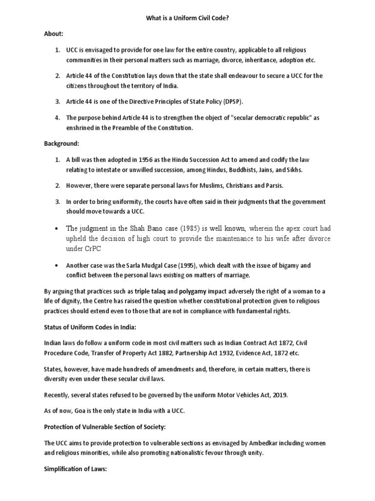 Exam Uniform Civil Code PDF Human Rights Legal Documents