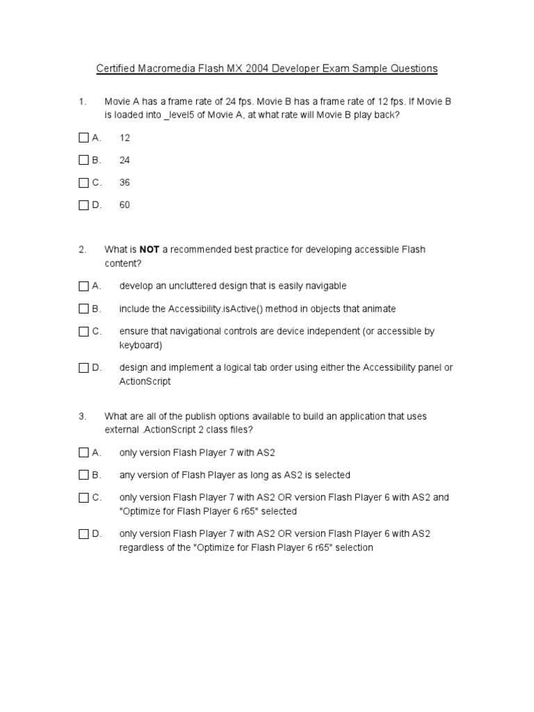 Flash MX 2004 Developer Exam Questions | PDF | Action Script | String ...