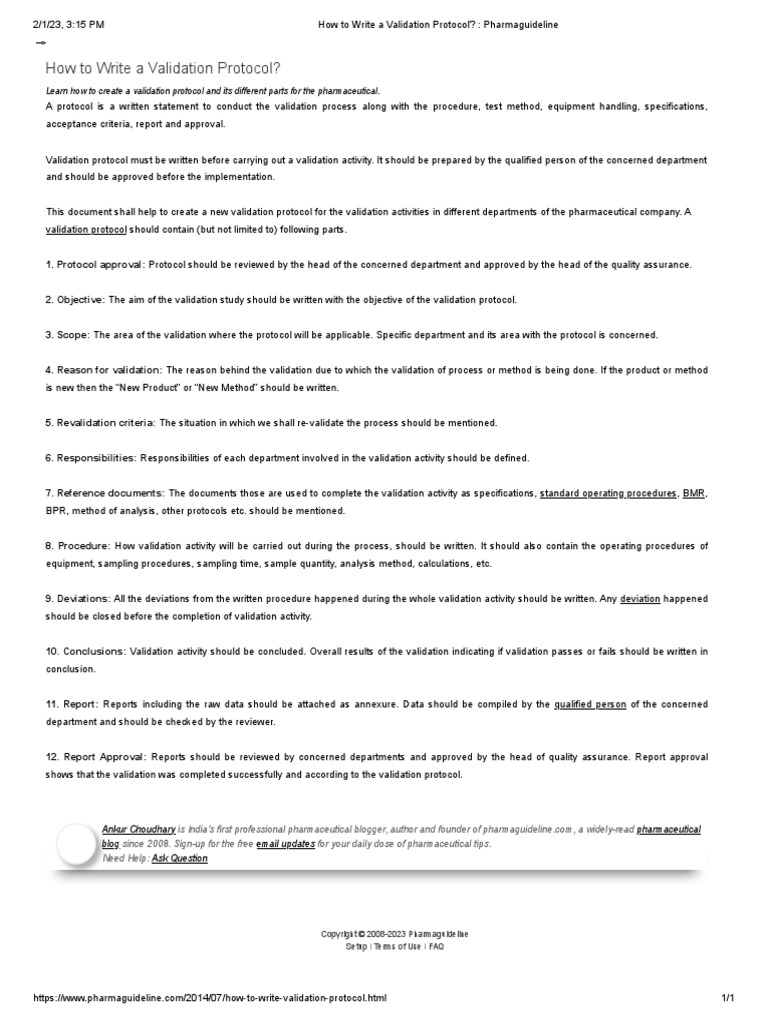 How to write a validation protocol pharmaguideline pdf