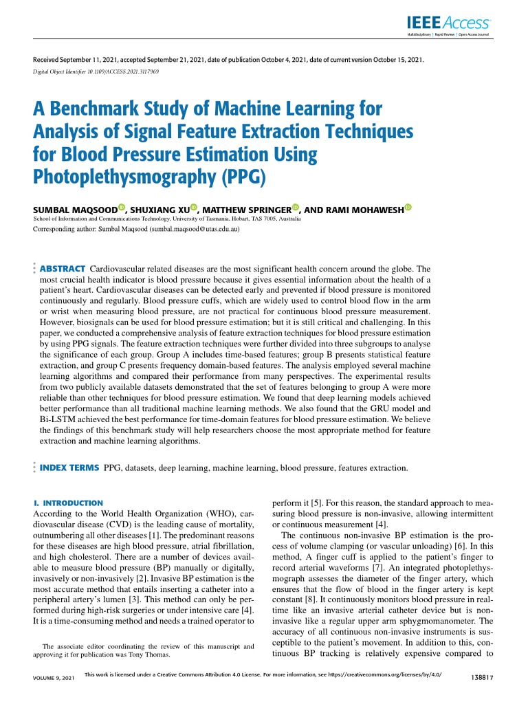 A Benchmark Study of Machine Learning For Analysis of Signal Feature
