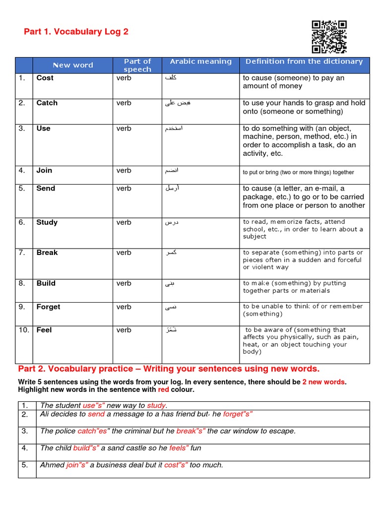 Documenting Vocabulary Growth A Log of New Words Learned with Examples