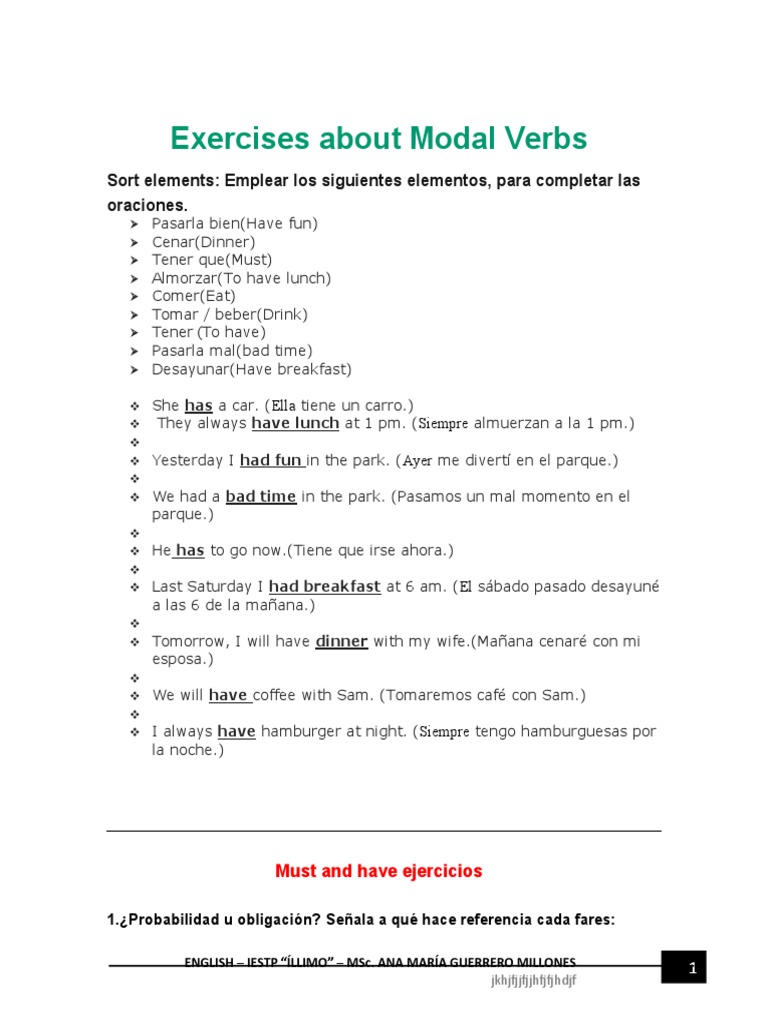 Ejercicios de Verbos Modales | PDF, image size:768x1024