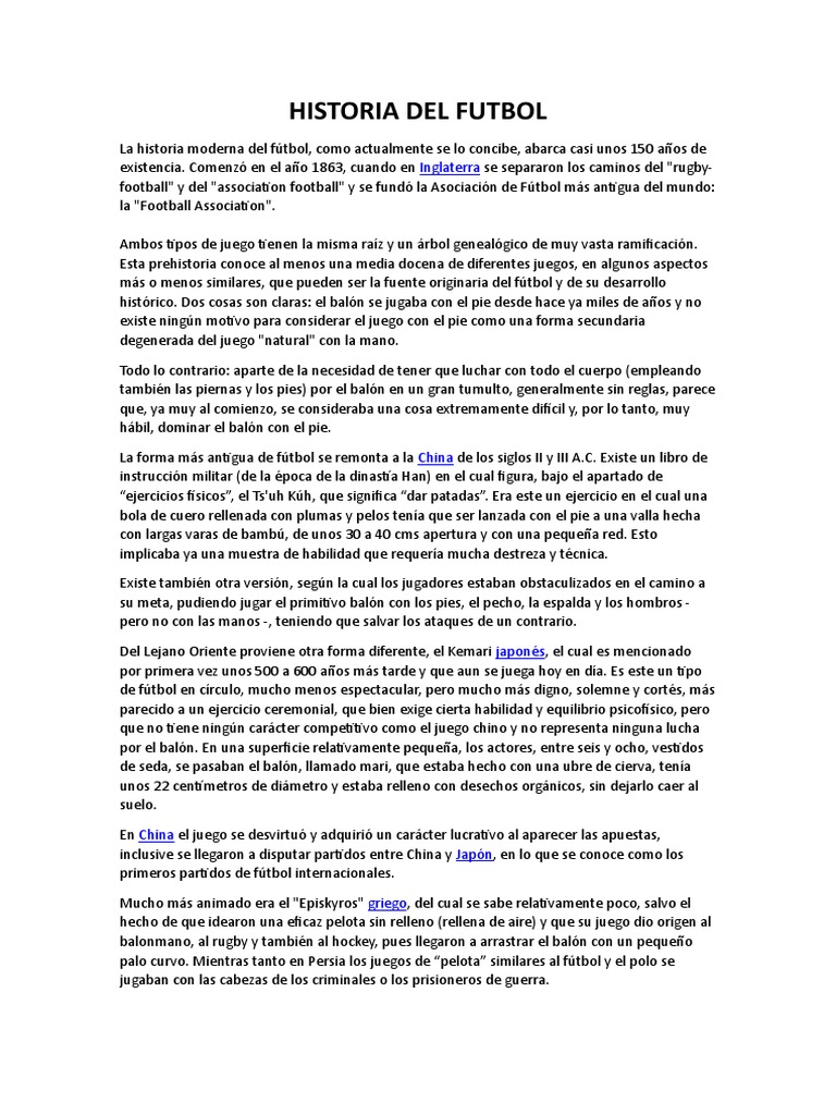 Historia Del Futbol | PDF | Asociación de Futbol | Fútbol rugby
