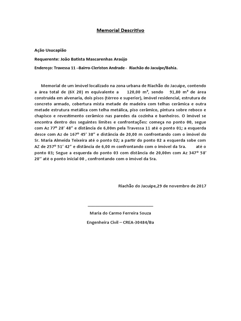 Memorial Descritivo para Usucapião | PDF
