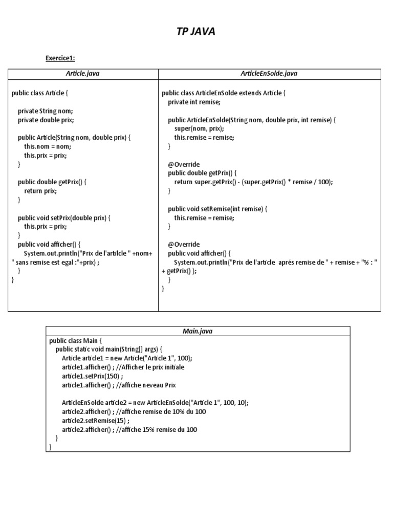 TP Java : Articles, Véhicules et Figures | PDF | Java (Langage de ...