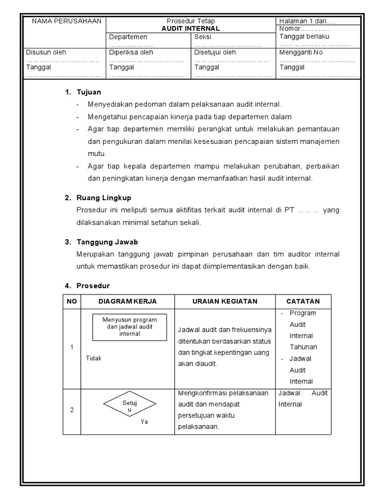 Prosedur Audit Internal PT [Nama Perusahaan] | PDF | Bisnis