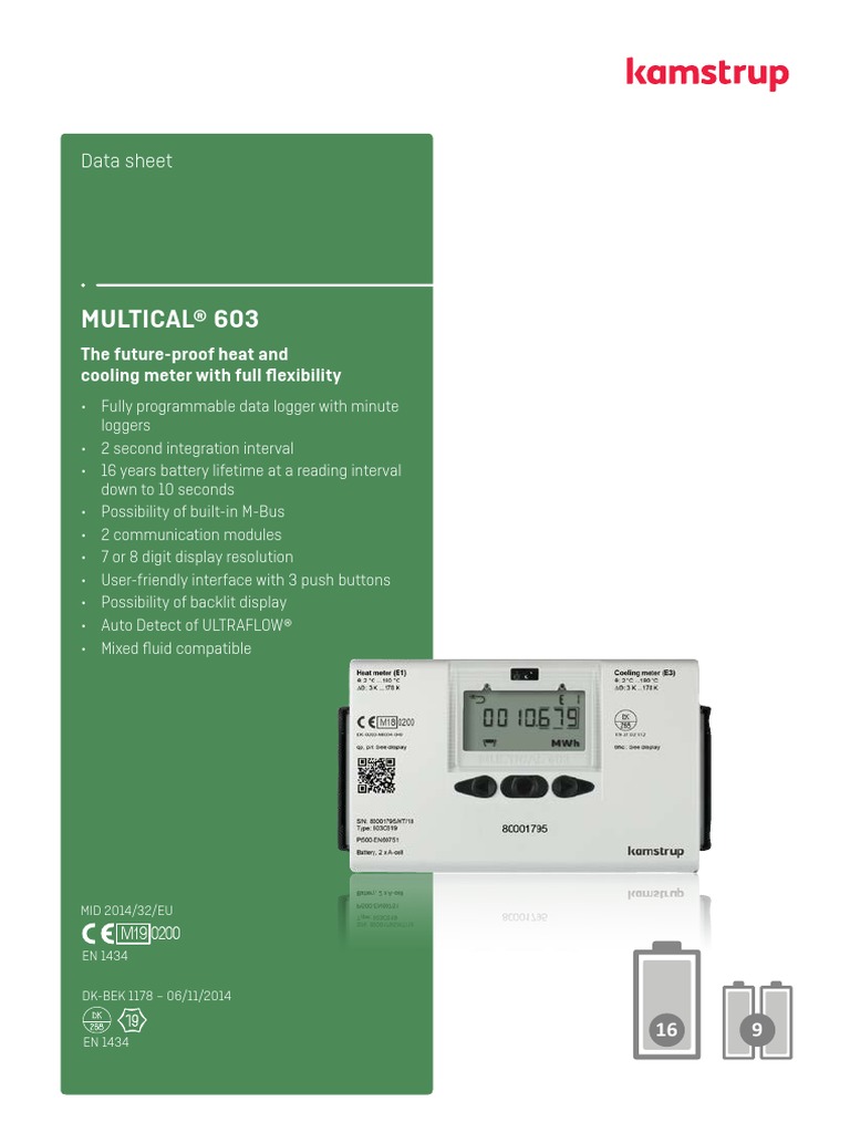 MULTICAL 603 Data Sheet English PDF Flow Measurement Sensor
