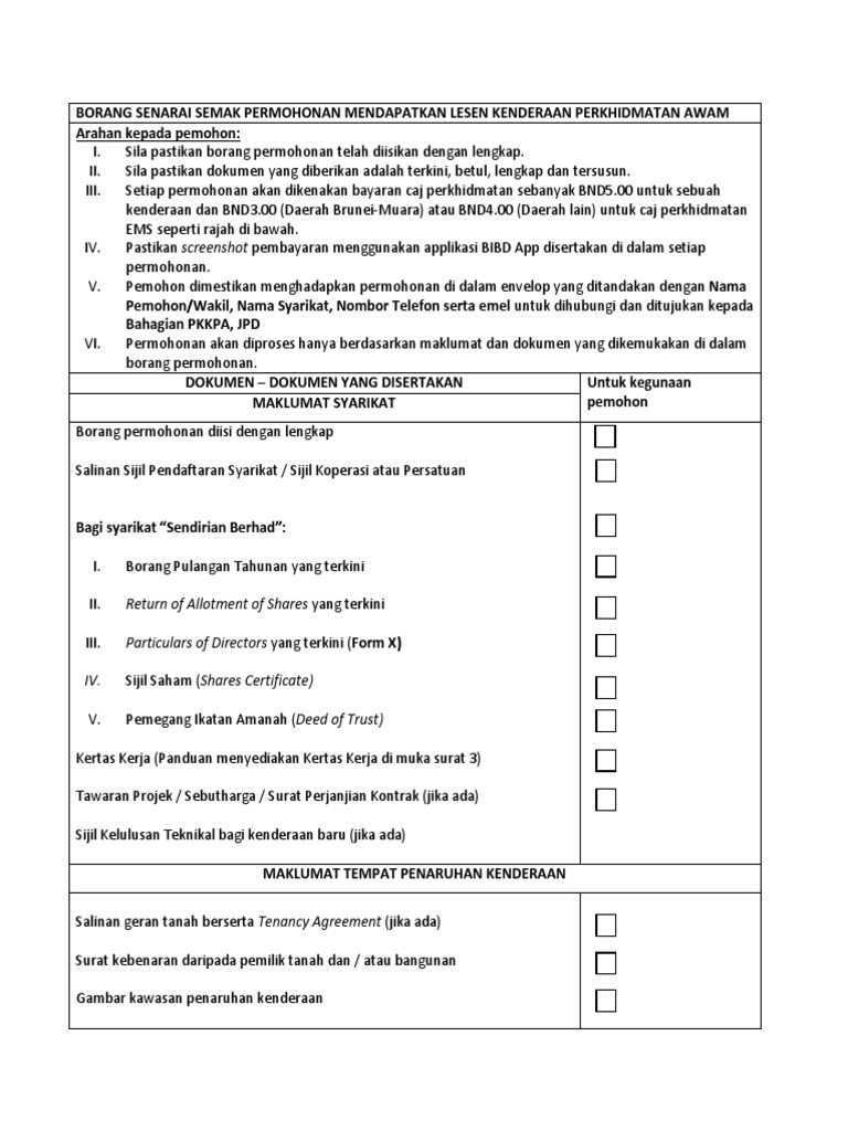 Senarai Semak Permohonan Mendapatkan Dan Membaharukan | PDF
