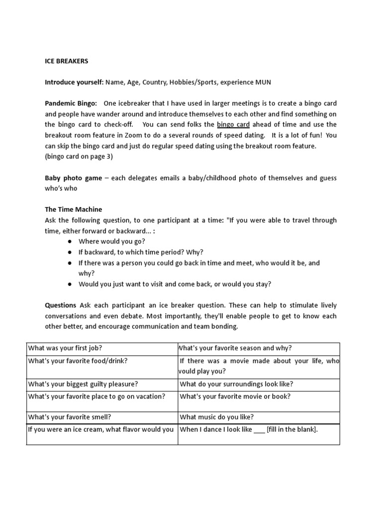 Ice Breakers Ideas PDF