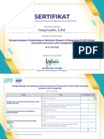 Hasanudin, S.Pd. - Sertifikat Pelatihan Pengembangan Pembelajaran Berbasis Proyek & Penguatan Profil Pelajar Pancasila Bersama LMS Ruangkelas