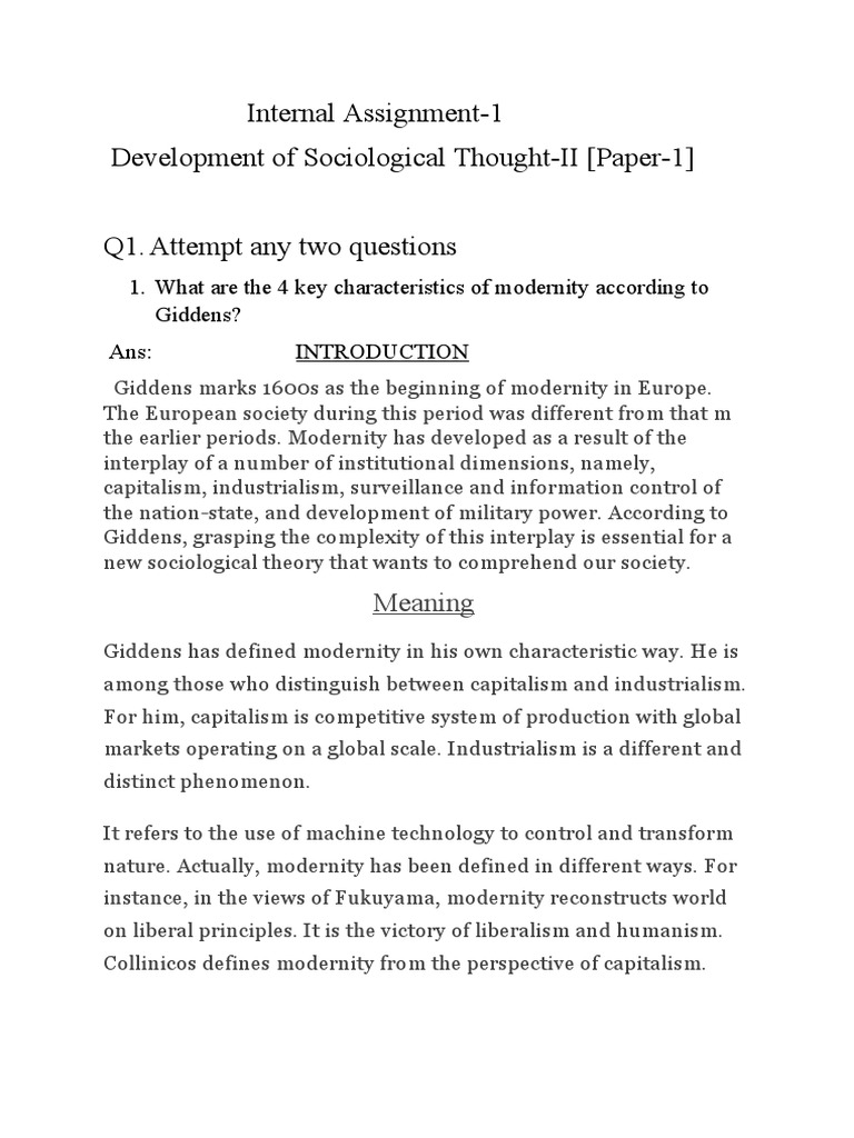 Internal assignment 1 development of sociological thought pdf power