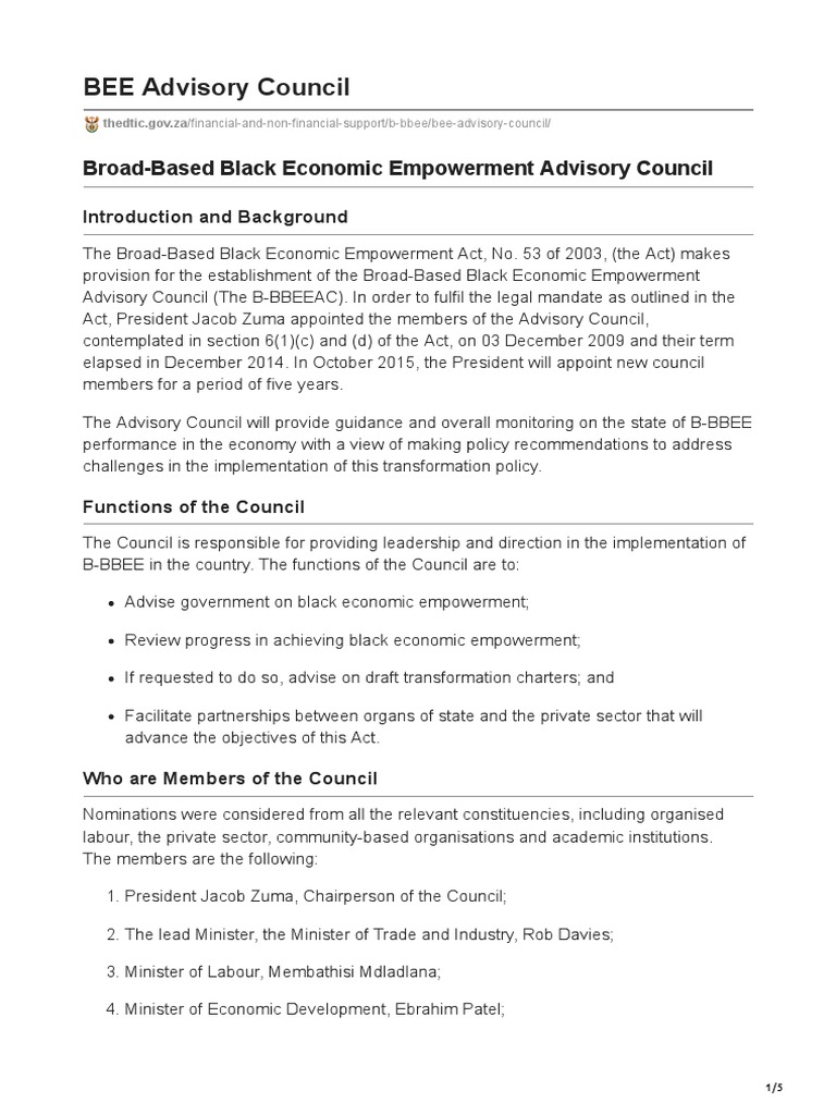 B-BBEE Advisory Council Overview | PDF