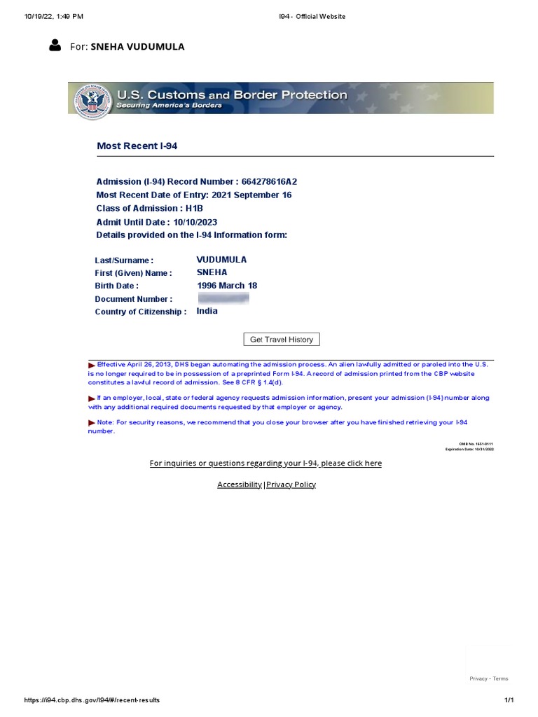 I94 Official Website Sneha PDF Government Federal Government Of