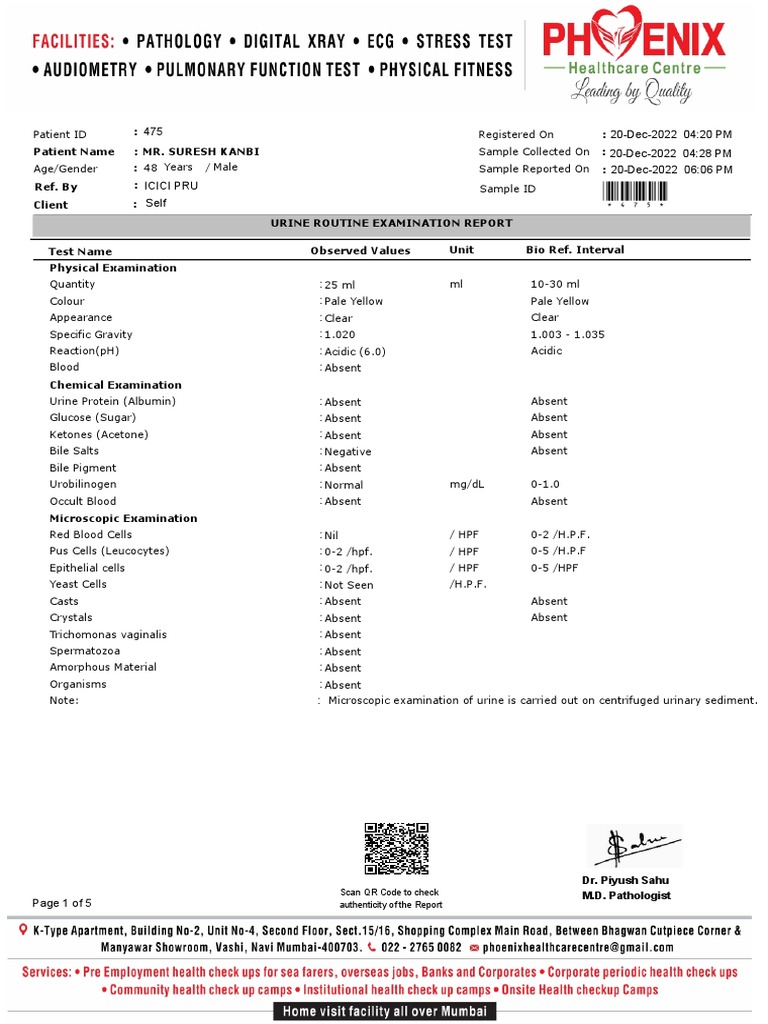 Urine Routine Examination Report | PDF | White Blood Cell | Medical ...