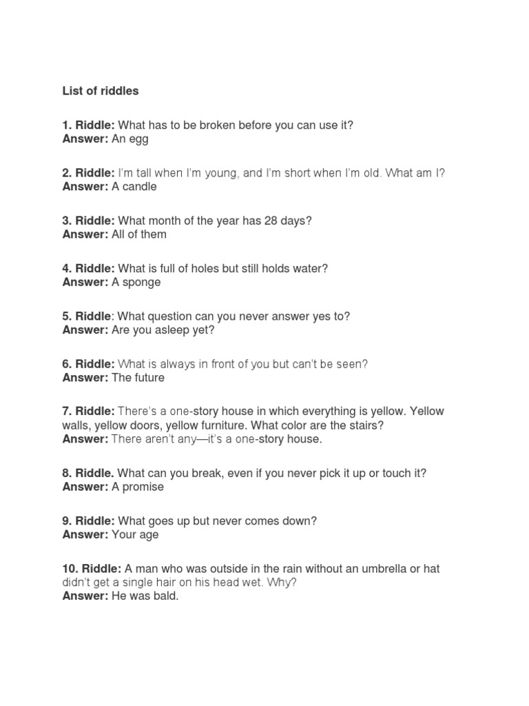 List of Riddles PDF