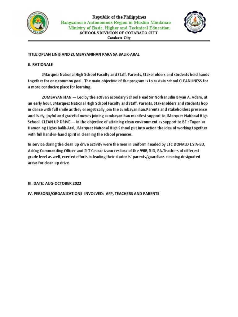 Oplan Linis for Balik-Aral Program | PDF | Social Science | Science ...