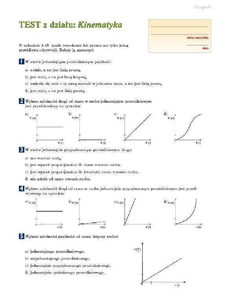 Wzory Fizyka Klasa 7 I 8 Fizyka Kinematyka Klasa 8 | PDF