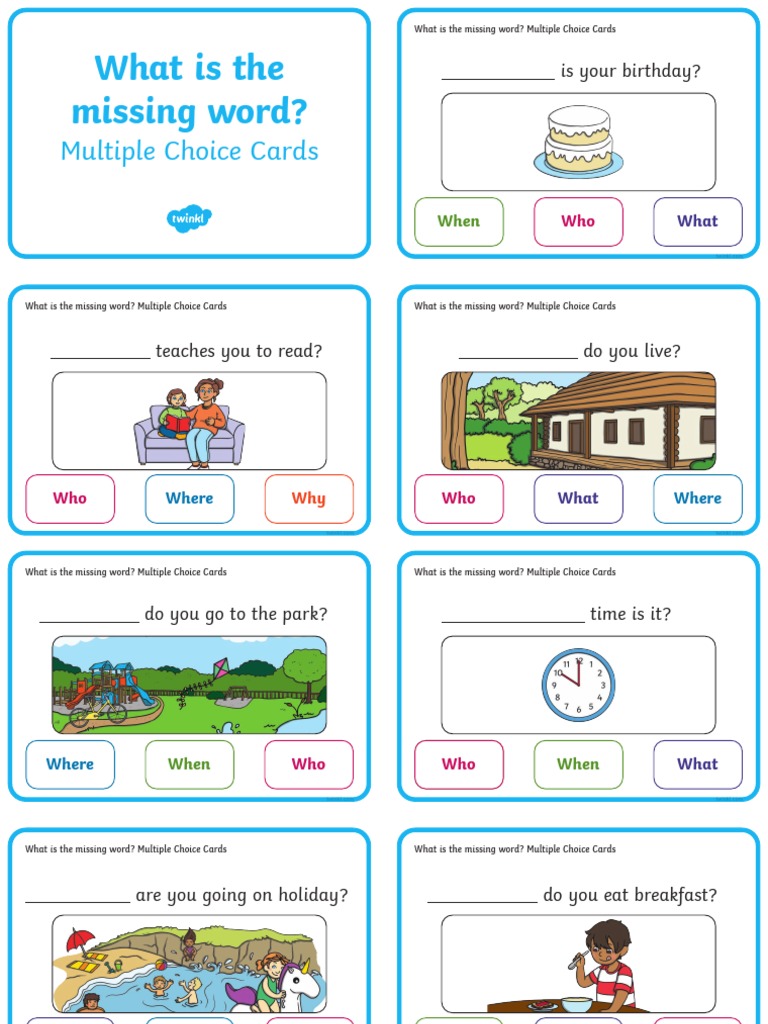 T S 2191 What Is The Missing Question Word Multiple Choice Cards - Ver ...