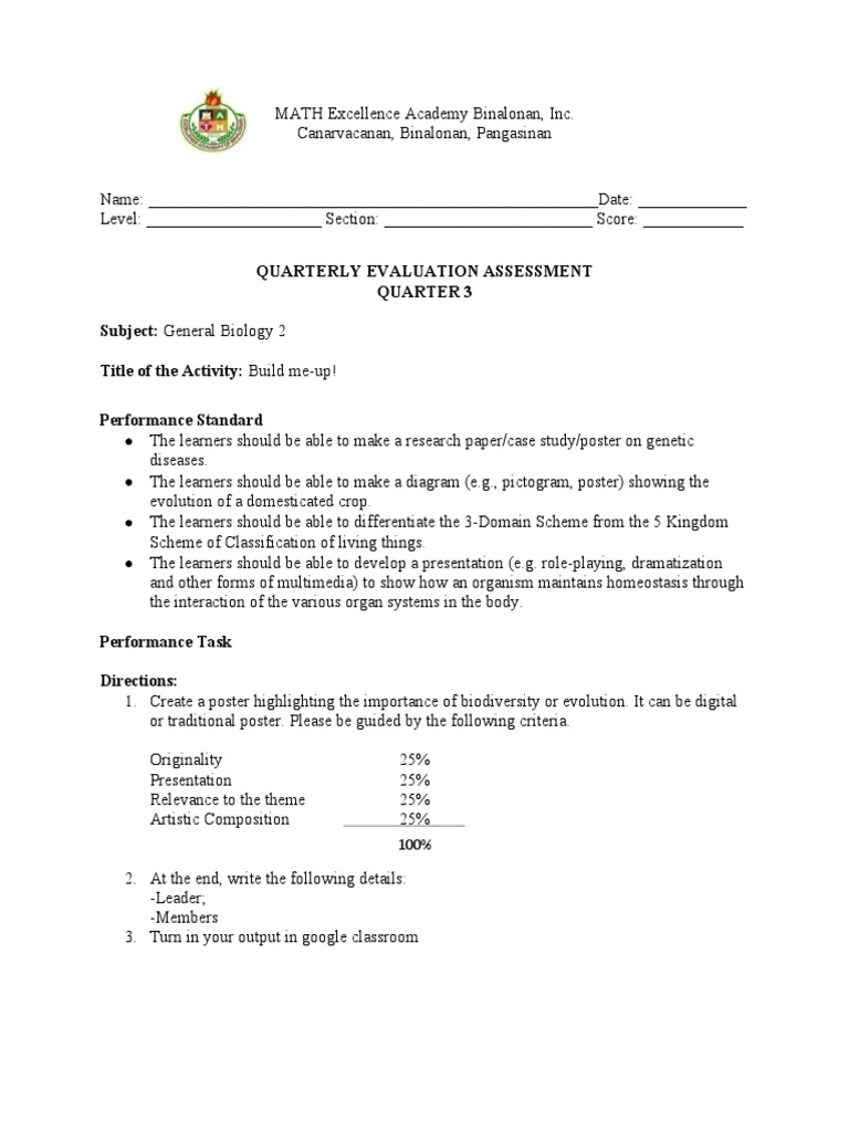 Quarterly evaluation of student performance on genetic diseases crop