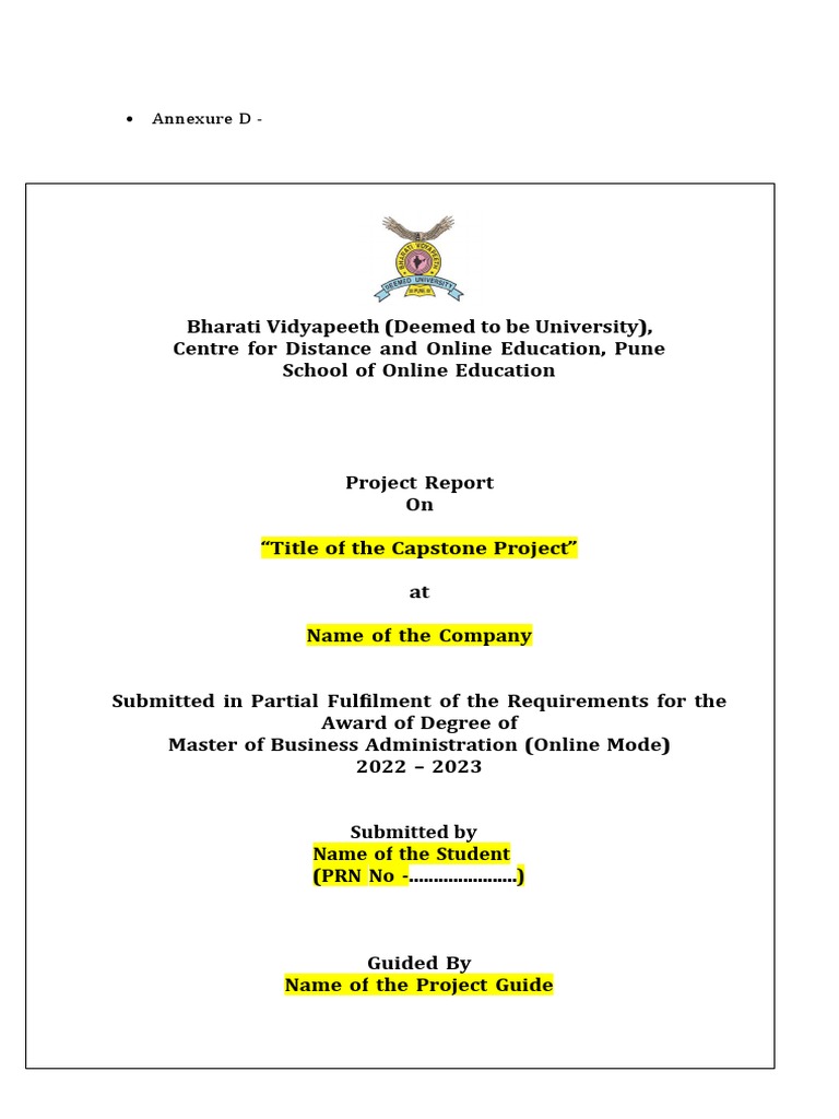 Student Capstone Project Guidelines PDF Master Of Business