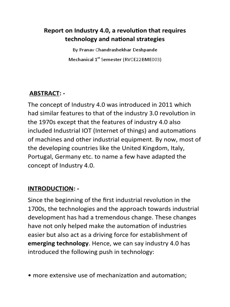 Report On Industry 4.0 PDF Of Things 3 D Printing
