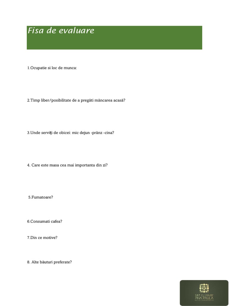 Fisa de Evaluare Client Eat Clean | PDF