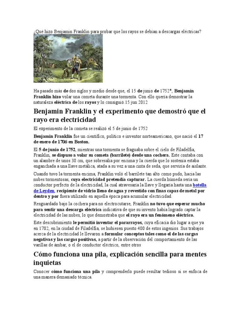 Franklin y su experimento con rayos | PDF | Electricidad | Cátodo