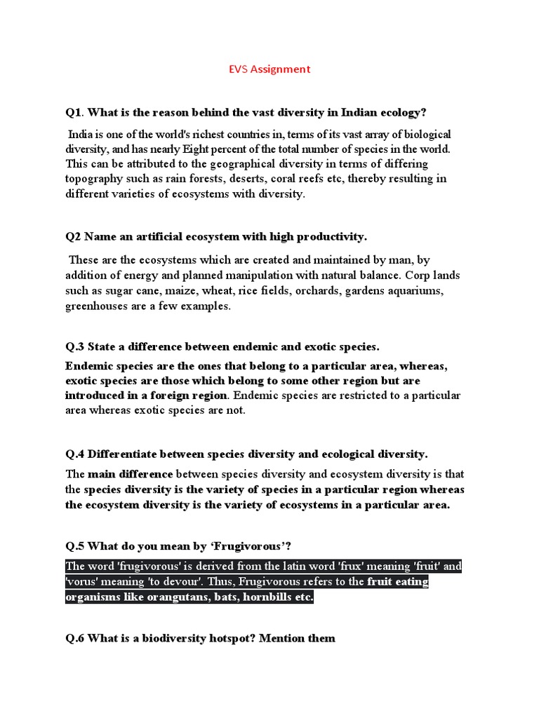 Evs Assignment Pdf Biodiversity Extinction