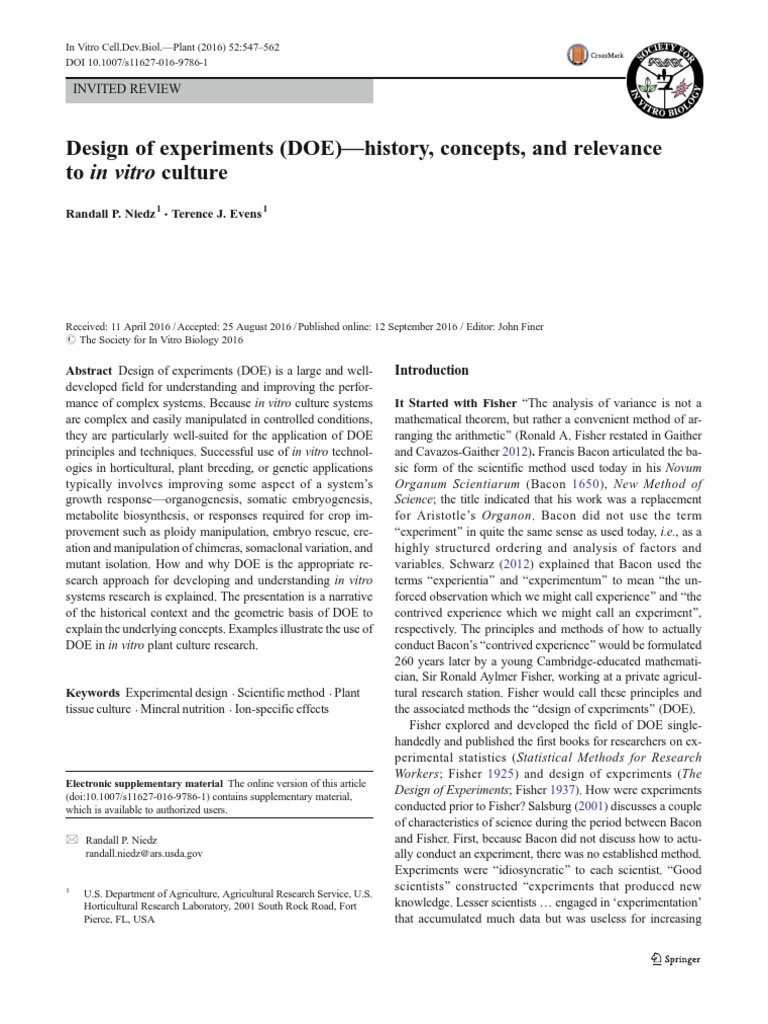 DOE in In Vitro Culture Systems | PDF | Experiment | Data