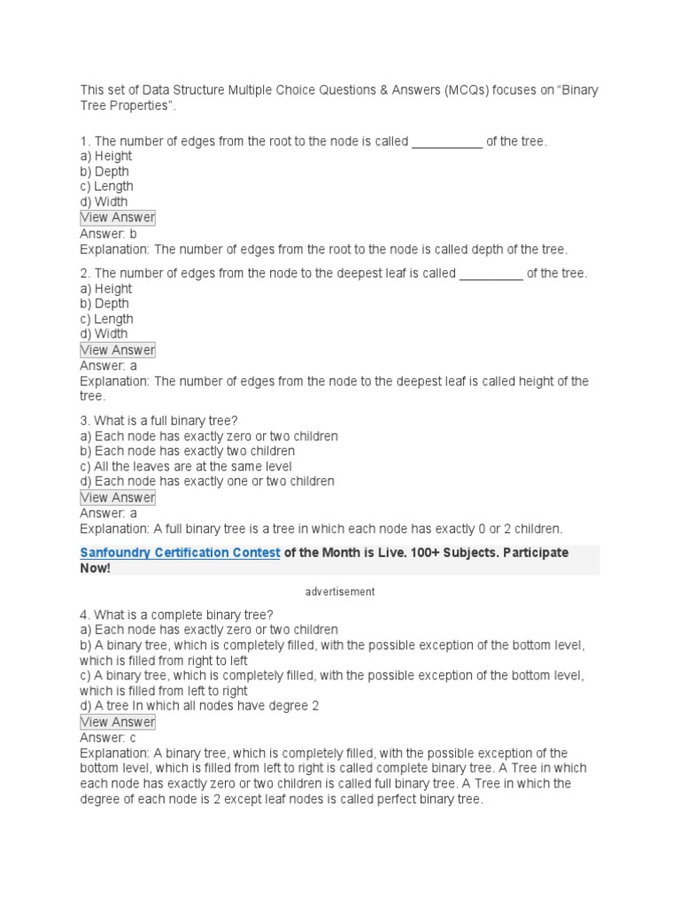 Sanfoundry tree mcq download free pdf mathematical logic