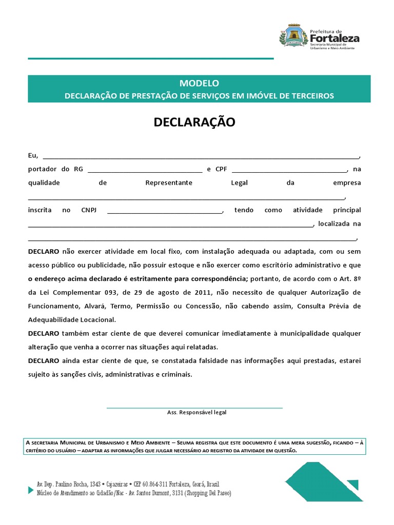 Declaração De Prestação De Serviços – BSBF