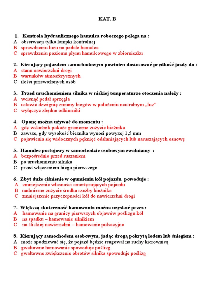 Test Uzupełniający Kat B | PDF