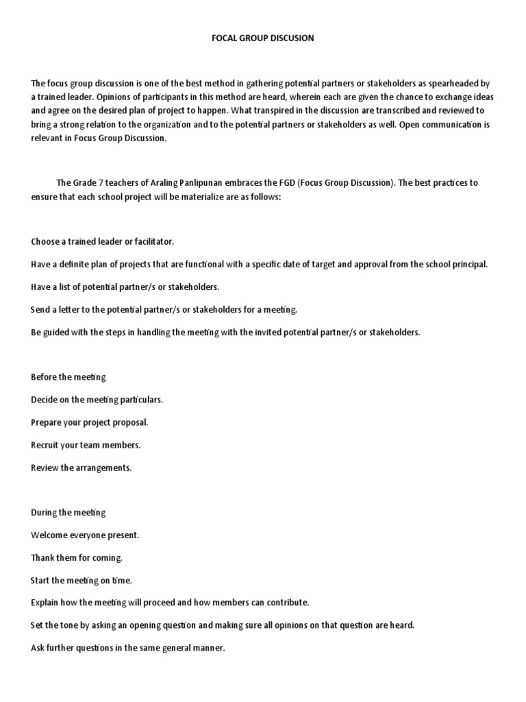 Best Practices for Focus Group Discussions | PDF | Focus Group ...