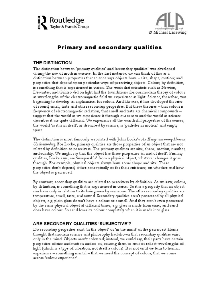 Secondary Qualities PDF Object (Philosophy) Color