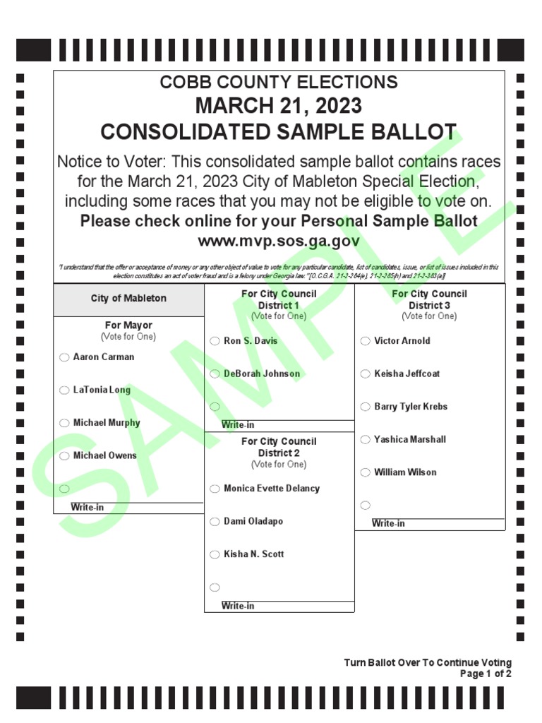 Consolidated Sample Ballot March 21 2023 PDF Political Corruption