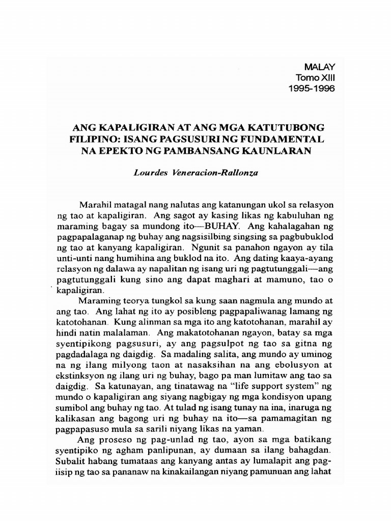 Ang Kapaligiran at Ang Mga Katutubong Filipino Isang Pagsusuri NG ...