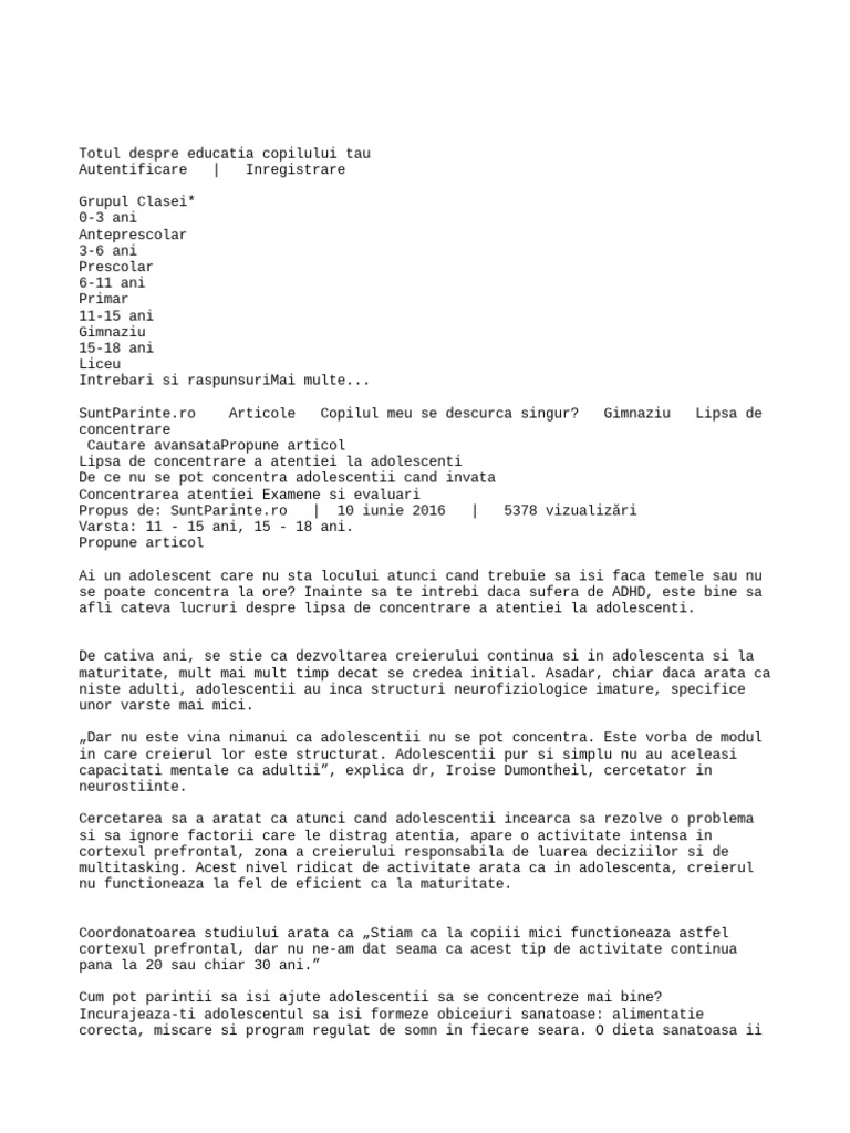 Lipsa de Atenție La Copii | PDF