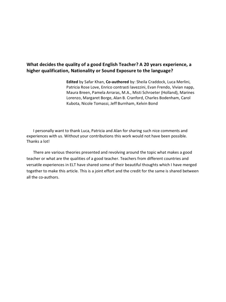 Qualities of a Good English Teacher | PDF | Teaching English As A ...