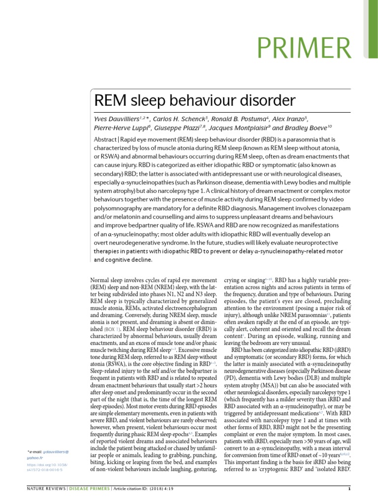 REM Sleep Behaviour Disorder PDF Sleep Brain