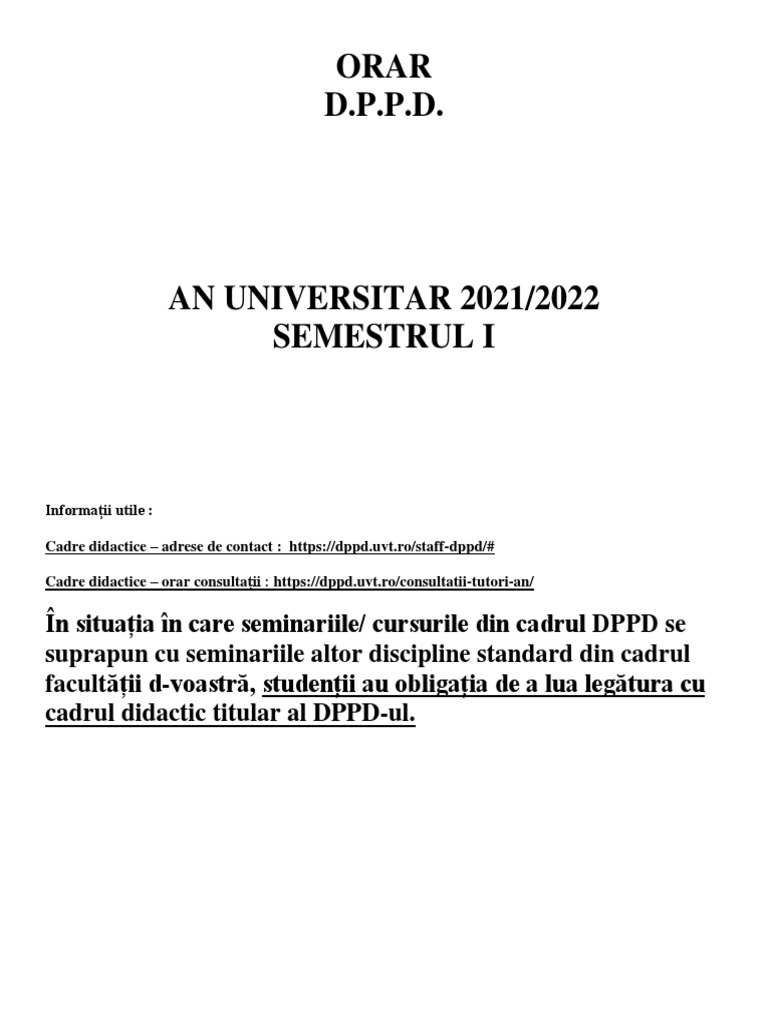 ORAR DPPD SEM1 2021 2022 F | PDF
