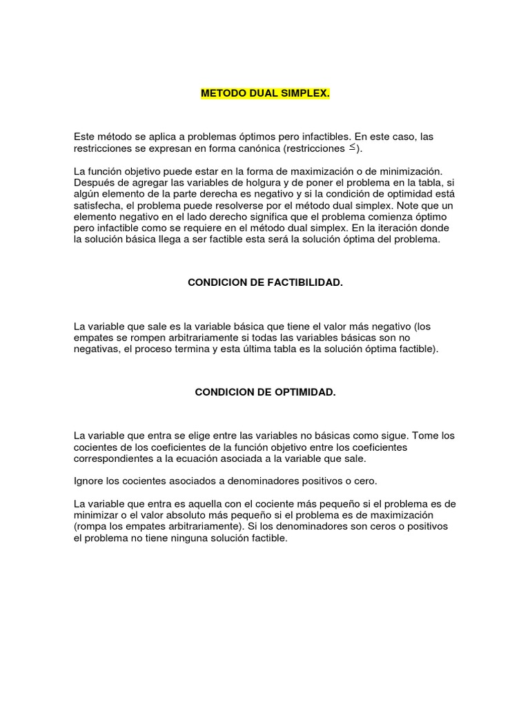 Metodo Dual Simplex | PDF | Ciencia computacional | Análisis numérico