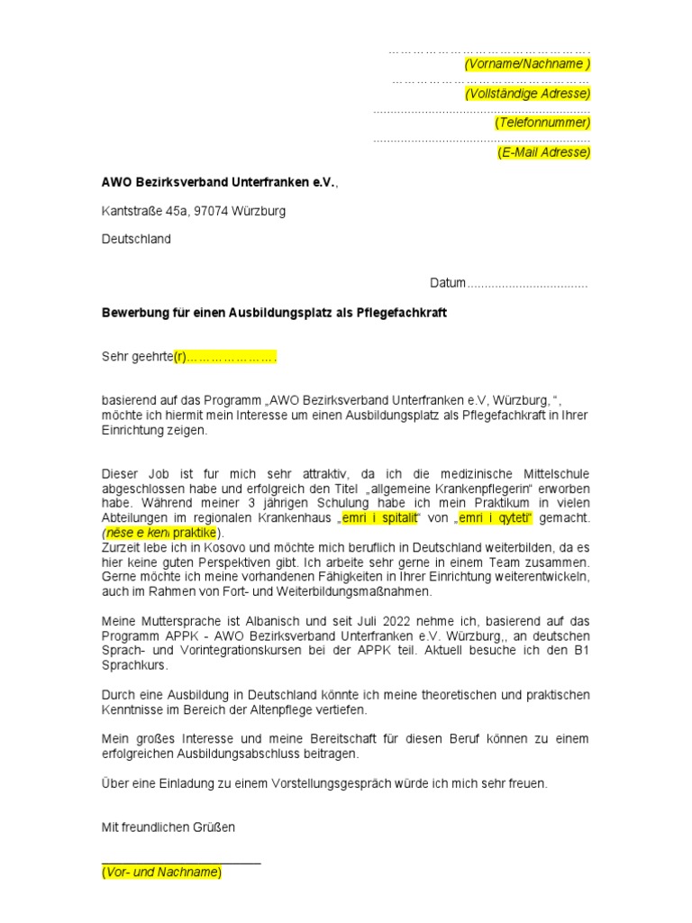Bewerbungsschreiben - DE - Musterbeispiel | PDF