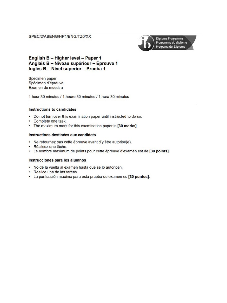 English B HL Paper 1 Tasks | PDF | Career & Growth | Science & Mathematics