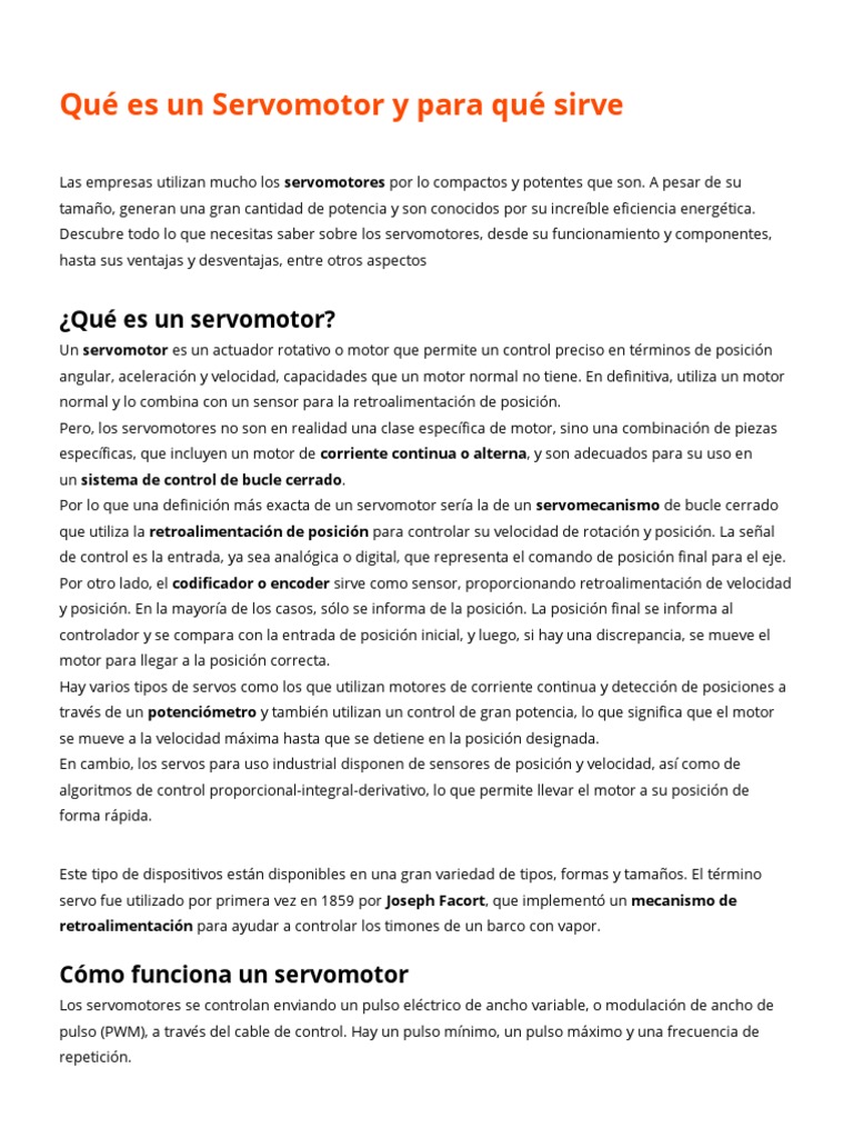 Qué Es Un Servomotor y para Qué Sirve PDF Bienes manufacturados Ingeniería mecánica