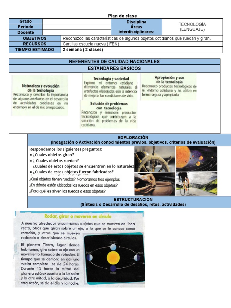 Plan de Clase sobre Objetos que Ruedan y Giran | PDF