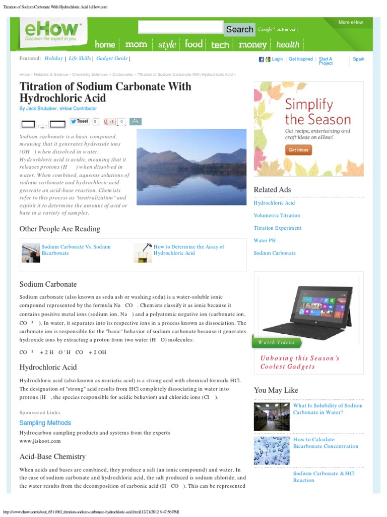 Titration of Sodium Carbonate With Hydrochloric Acid PDF Acid