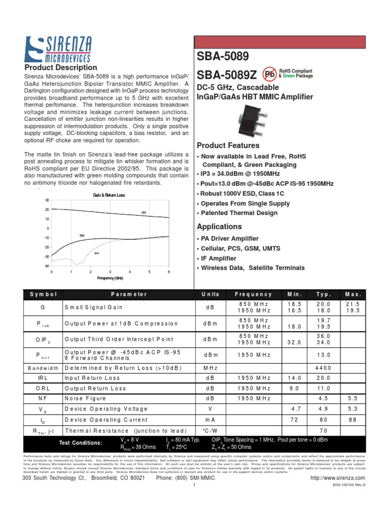 Sba 5089 | PDF | Amplifier | Telecommunications Engineering