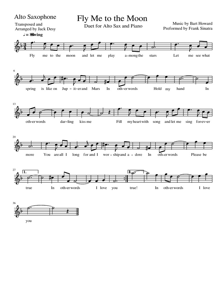 Fly Me To The Moon Alto Saxophone Piano Duet (Alto) PDF Classical Music Groups Jazz