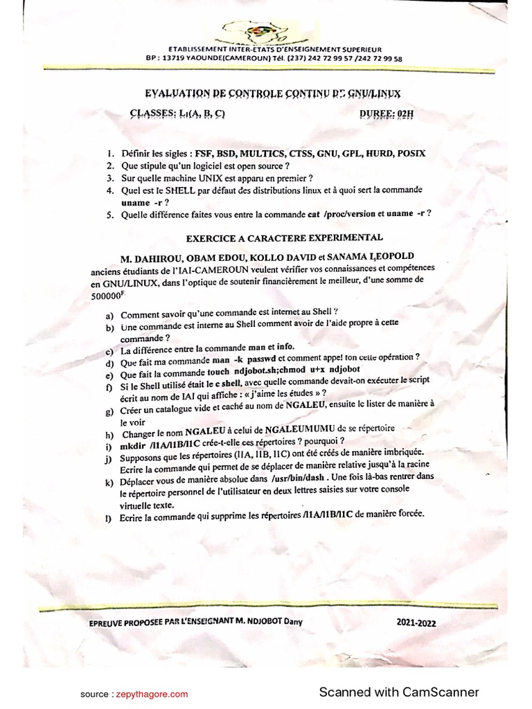 Iai cameroun niveau i g nie logiciel et syst mes r gnu linux cc
