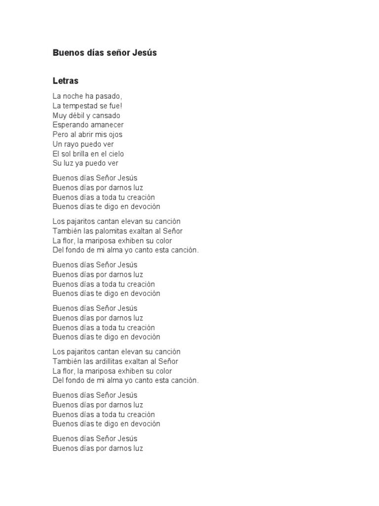 Buenos Días Señor Jesús Letra Pdf